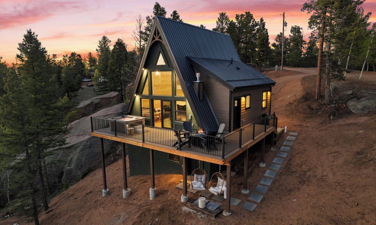 Florissant Cabin | Brand New A-Frame! Panoramic Mt Views, Hot Tub, Speakeasy, EV Charger