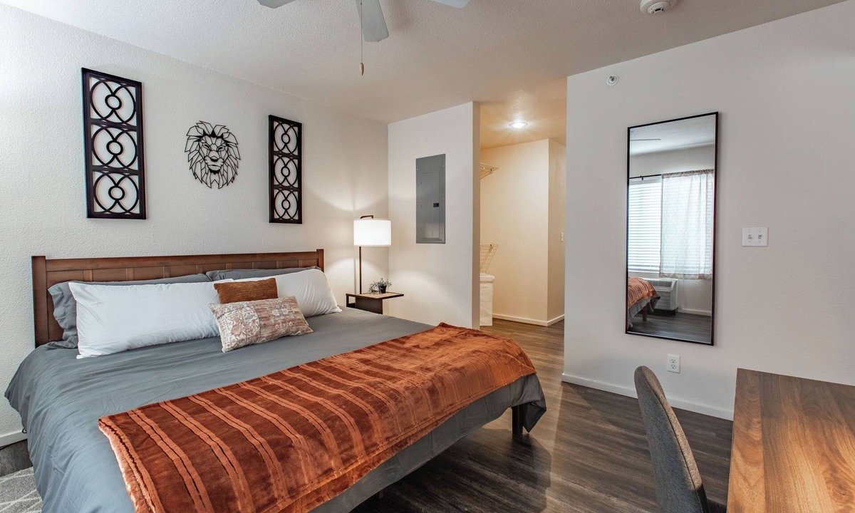 Overland Park Apartment | Lion's Den 1 BR 1 BD Dedicated Worspace in the bedroom FREE carport WiFi Clean