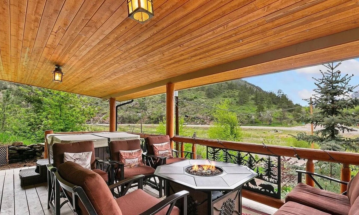 Drake Cabin | Luxury Riverfront Cabin Near RMNP with Hot Tub, Fire Pit, and Mountain Views