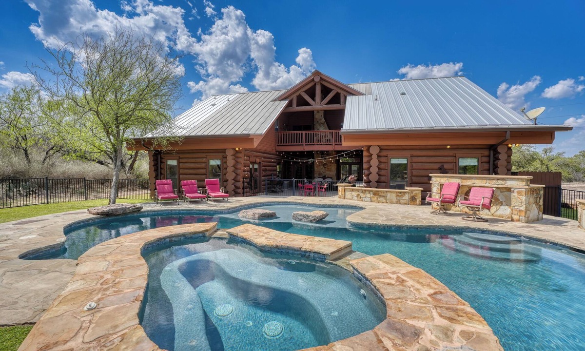 Marble Falls Cabin | Spacious 5-Acre Log Cabin | Pool, Hot Tub, Pets