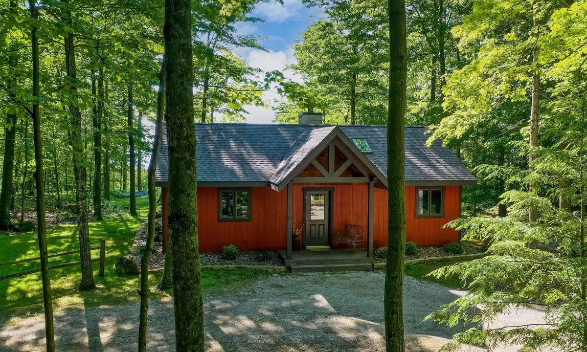 Sturgeon Bay Cabin | Water view on a bluff- Bay side with hot tub