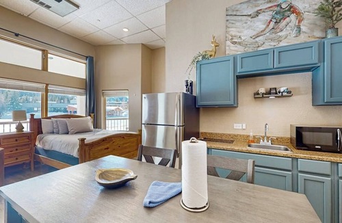 Lakeside Village Apartment | Cozy Studio with Lake and Mountain Views, Ski Access, Bike Trails, and Hot Tub