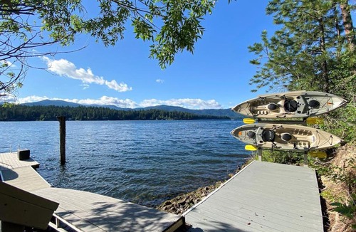 Hayden Lake House | Lakefront Cabin Dock Kayaks & Fire Pit