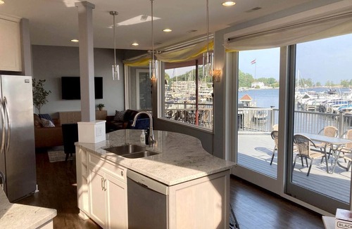 Macatawa House | Modern Lakefront Loft with Private Deck at Eldean Shipyard near Macatawa, Michigan