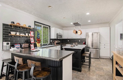 West Omaha House | Modern Rustic Retreat | Game Room, Gym, Wet Bar, 4 TVs, Coff
