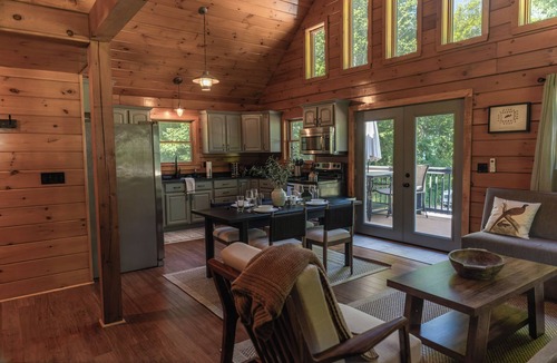Sterling Cabin | Stone Beach Access | Cabin with a Fire Pit Glow