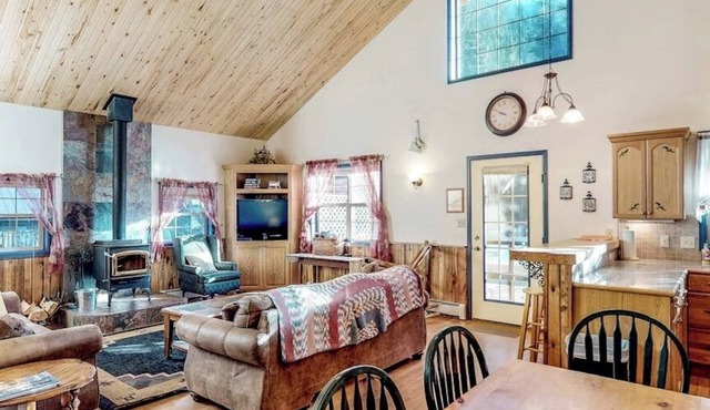 Dog-friendly cabin with wood stove, private hot tub, & riverside firepit